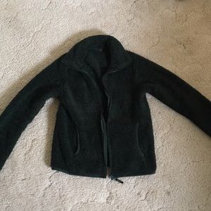 Fuzzy, dark green zip up jacket